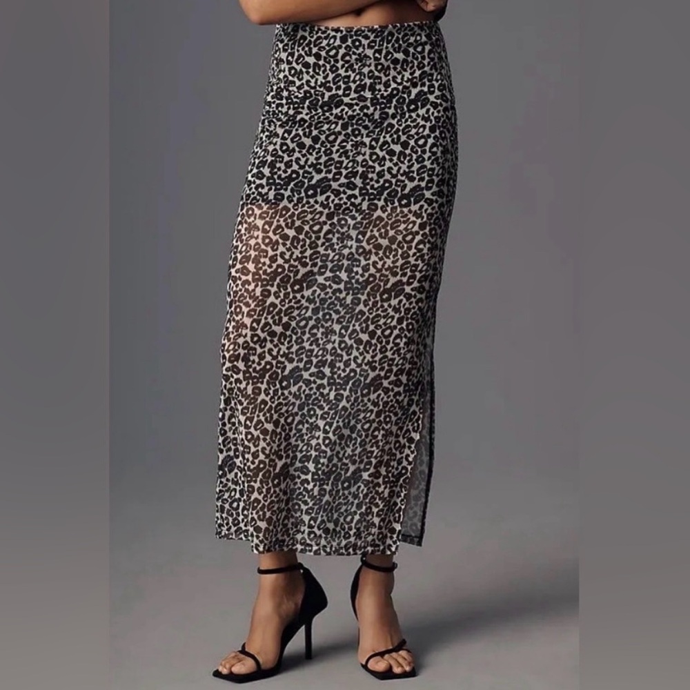 NWOT- Maeve Leopard Print mesh Midi Skirt